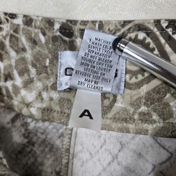 Chico's Pants sz 1 (M) Ivory Tan Brown Geo Mixed Print Zip Fly Zip Pockets - Picture 11 of 16